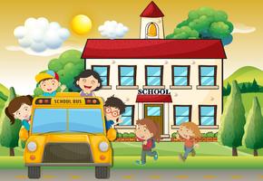 Children on schoolbus to school vector