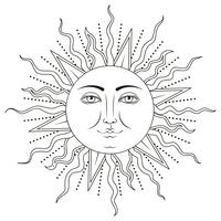 Sol con símbolo de rostro humano. Ilustracion vectorial
