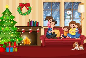 Una familia feliz en la casa en navidad vector