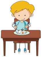 Doodle boy eating breakfast vector