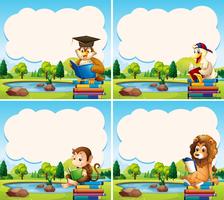 Border templates with animals reading books vector