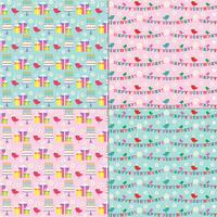 pink and blue Birthday patterns with cute birds vector