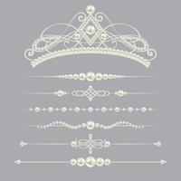 white realistic pearl dividers set collection with diadem isolated on grey background. vector illustration.