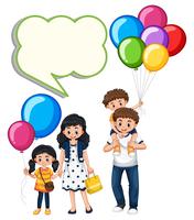 Plantilla de borde con familia y globos. vector