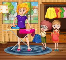 Mother ironing cloth for children vector