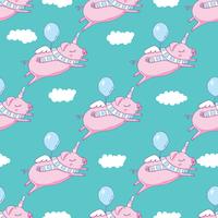 Seamless pattern background. Cute pig as pegasus and unicorn. vector