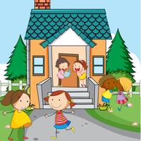Simple kids infront of house vector