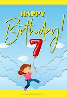 Birthcard card with girl and balloon number seven vector