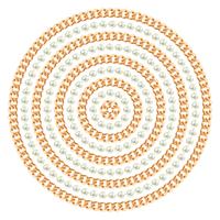 Round pattern made with golden chains and pearls. On white. Vector illustration