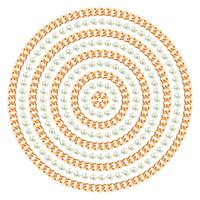 Round pattern made with golden chains and pearls. On white. Vector illustration