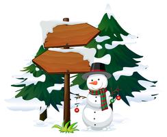 Snowman with signboard template vector