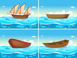 Cuatro escenas de barcos en el océano.