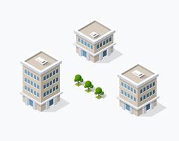 District of the city street houses Isometric vector