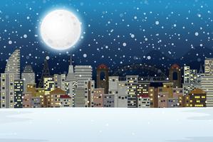 Winter night city landscape vector