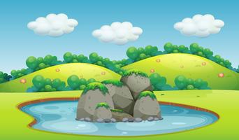 A beautiful pond landscape vector