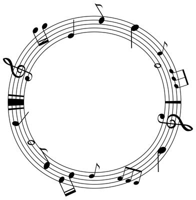 Round frame template with music notes on scales