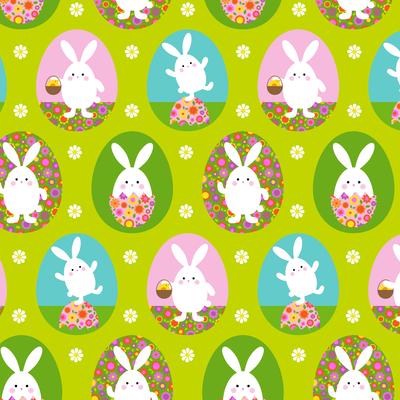 cute Easter bunny pattern on green background