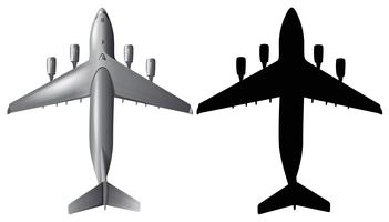 Diseño de avión con silueta sobre fondo blanco vector