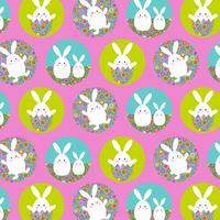 Easter bunny pattern with flower eggs on pink background vector