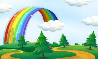 Beautiful landscape with rainbow vector