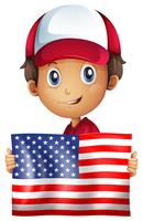 Happy boy holding flag of America vector