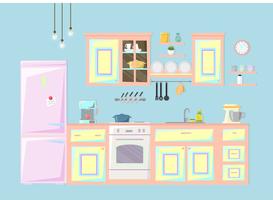 Kitchen interior. Vector illustration.