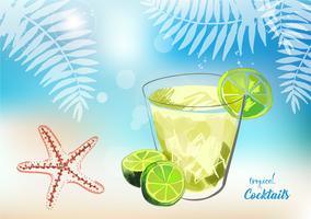 Tropical cocktails with fresh fruits. vector