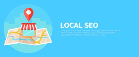 Local seo banner, Map and shop in realistic view. flat illustration vector