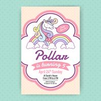 Cute unicorn birthday party invitation illustration design. vector