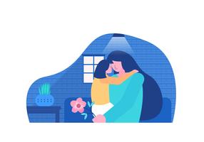 Mom and Daughter Celebrate Mother's Day Vector Flat Illustration