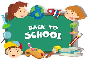 Back to school theme with students and objects vector