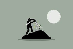 Businessman pulling Excalibur sword out from a rock. vector