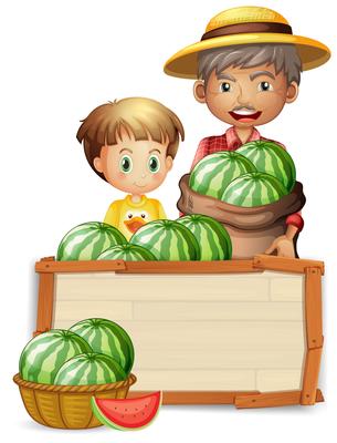 Farmer holding watermelon on banner