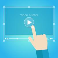 Video tutorial banner. Hand pressing a computer. Vector flat illustration