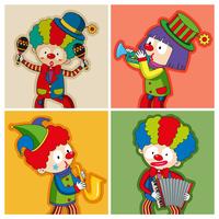 Happy clowns playing different instruments vector
