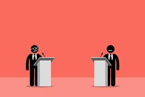 Politicians debating on the stage. vector