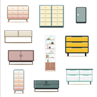 Flat design cabinets furniture decoration set vector