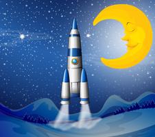 A rocket going to the sky with a sleeping moon vector