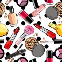 Seamless pattern with makeup products. Cosmetics.  vector