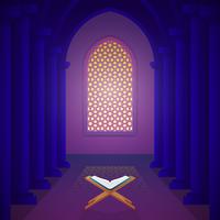 The Holy Book Of The Koran On The Stand And Mosque Interior Vector Illustration