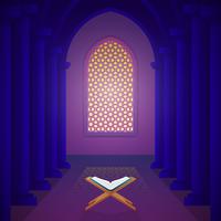 The Holy Book Of The Koran On The Stand And Mosque Interior Vector Illustration