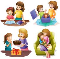 Mother and child doing different activities vector