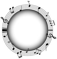 Marco redondo con notas musicales y fondo gris. vector