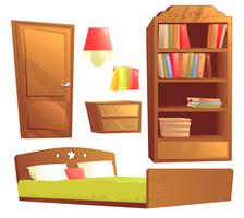 Modern furniture for bedroom interior design. Vector cartoon illustration set