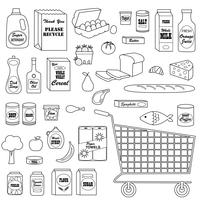black outline grocery store digital stamps vector