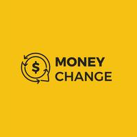 Money change chat logo. Currency exchange news and rates logotype. Vector gradient illustration