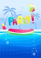 Hello summer party banner design. Swimming pool in the aquapark. Vector cartoon illustration