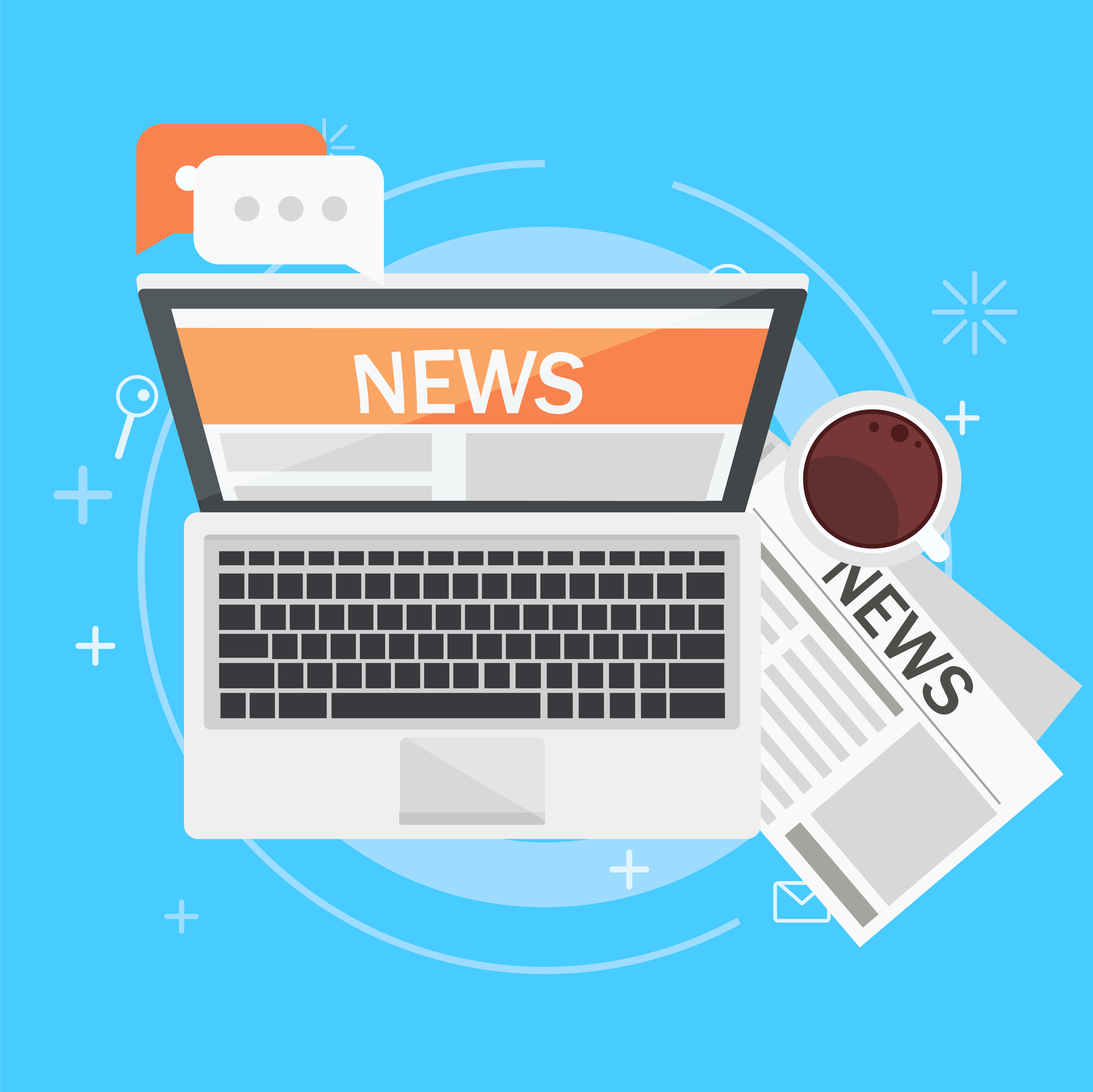 Banner Online News Computer Coffee Newspaper Vector Flat