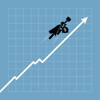 Businessman flying up above the chart as the graph going uptrend. vector
