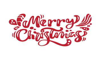 Merry Christmas red vintage calligraphy lettering vector text. For art template design list page, mockup brochure style, banner idea cover, booklet print flyer, poster